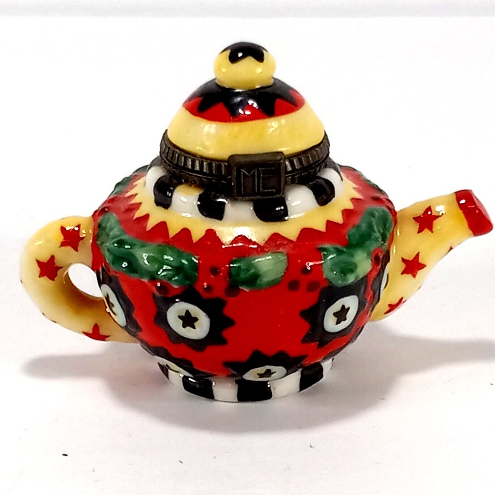 Mary Englebreit Miniature Teapot Trinket Box Hinged Enesco Vintage 1.75 inch